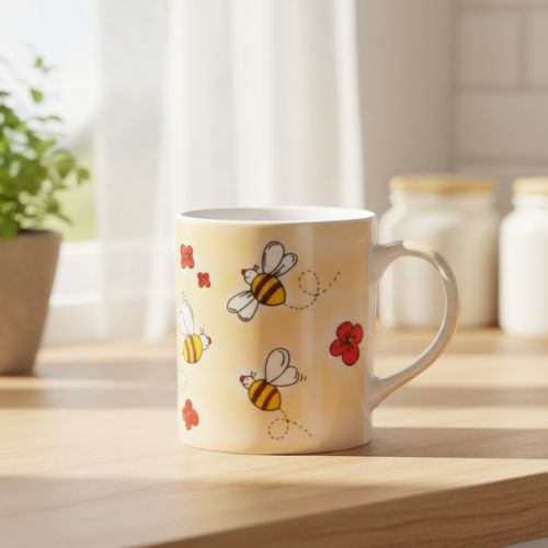 Bijen mok met fleurig bijenmotief- Lekkerhoning.nl