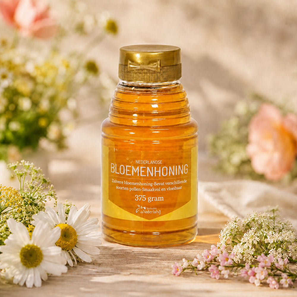 Bloemenhoning Knijpfles 375g - Nederlandse Rauwe Honing