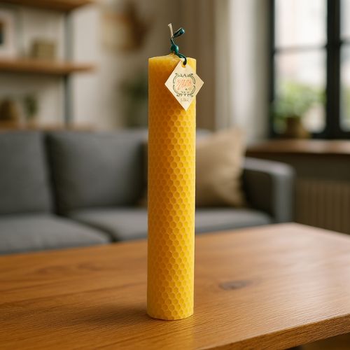 Dubbeldik gerolde bijenwaskaars XL- Lekkerhoning.nl