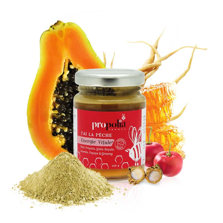 Energie Vitale met honing - Lekkerhoning.nl - Voor mensen die hun immuunsysteem willen versterken! Belangrijkste Ingrediënten: HONING, PROPOLIS, KONINGINNENGELEI, ACEROLA, PAPAJA, GINSENG.