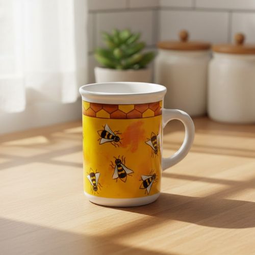 Gele mok met bijenopdruk- Lekkerhoning.nl