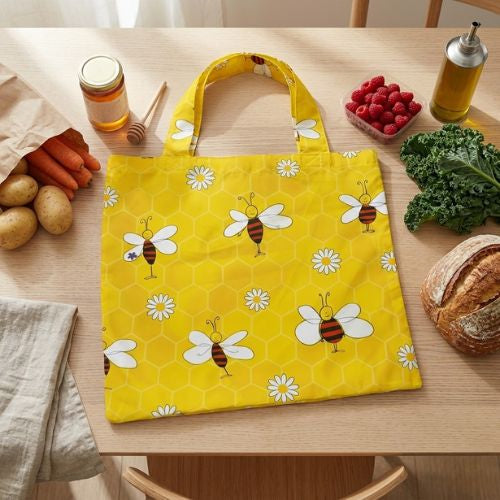 Linnen draagtas met bijen- Lekkerhoning.nl