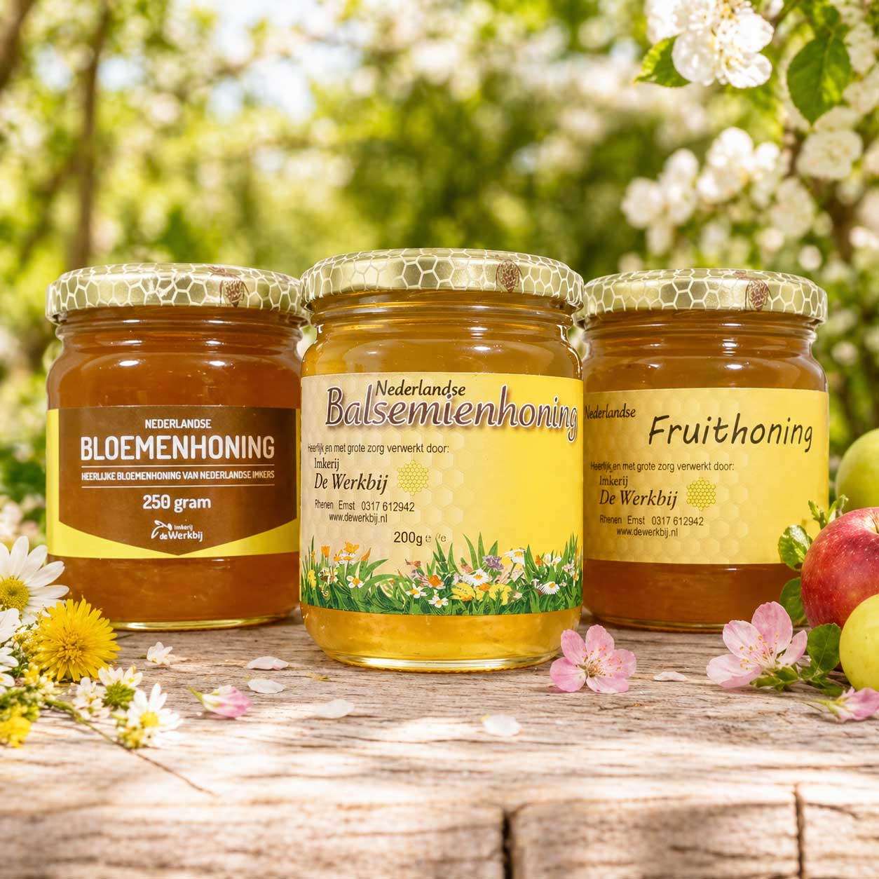 Nederlandse honingpakket β Bloemenhoning, Balsemienhoning & Fruithoning 250g