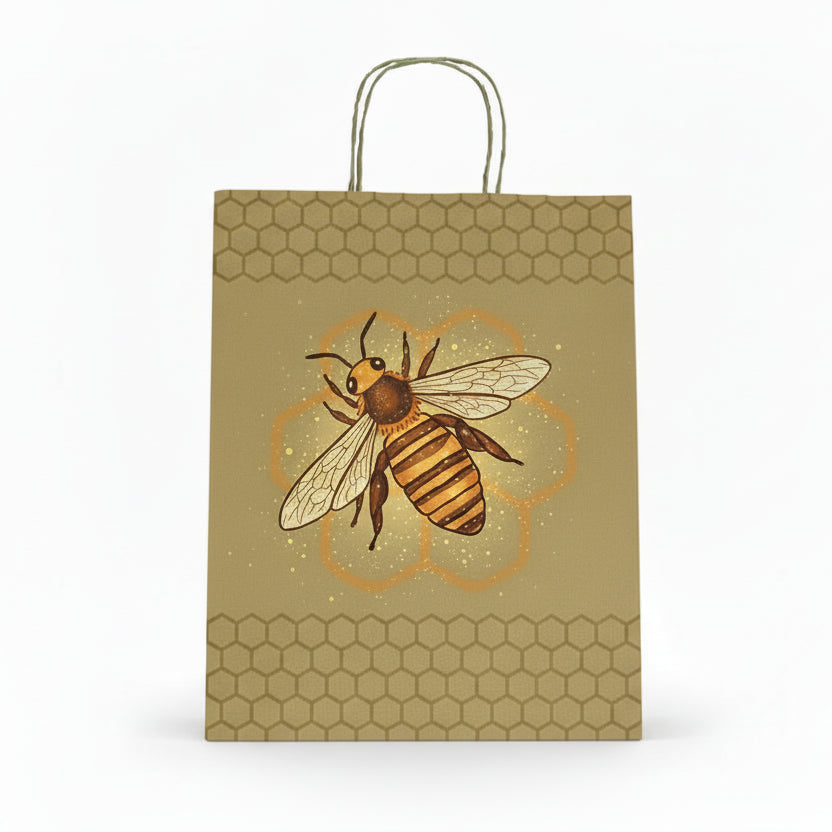 Papieren Tasjes met Bijenprint - Cadeautasjes met Koordhandvat 10 Stuks- Lekkerhoning.nl
