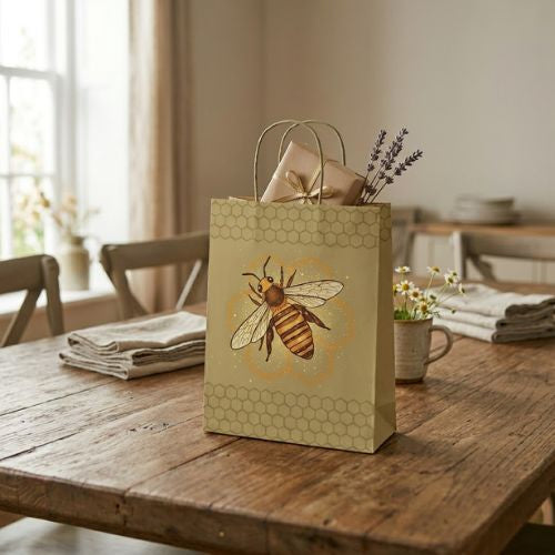 Papieren Tasjes met Bijenprint - Cadeautasjes met Koordhandvat 10 Stuks- Lekkerhoning.nl