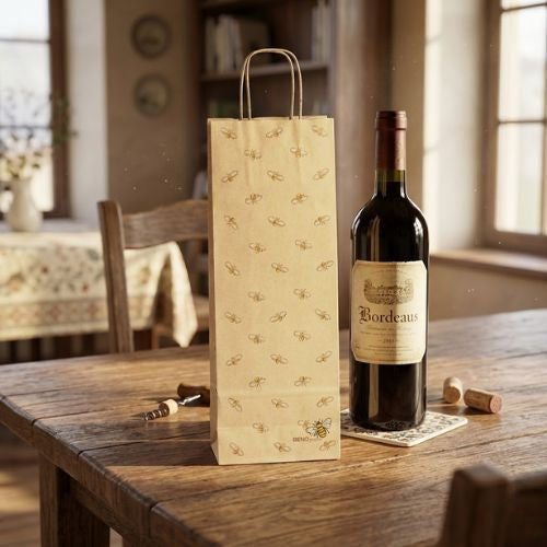 Papieren wijntas met bijen- Lekkerhoning.nl