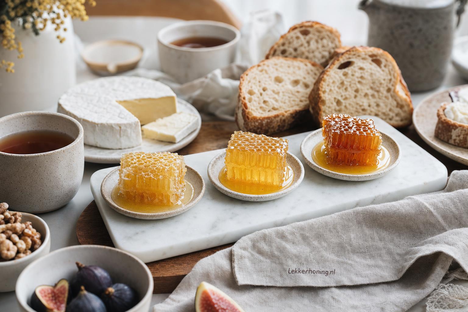 Brunchtafel met verschillende soorten raathoning om op smaak te vergelijken.