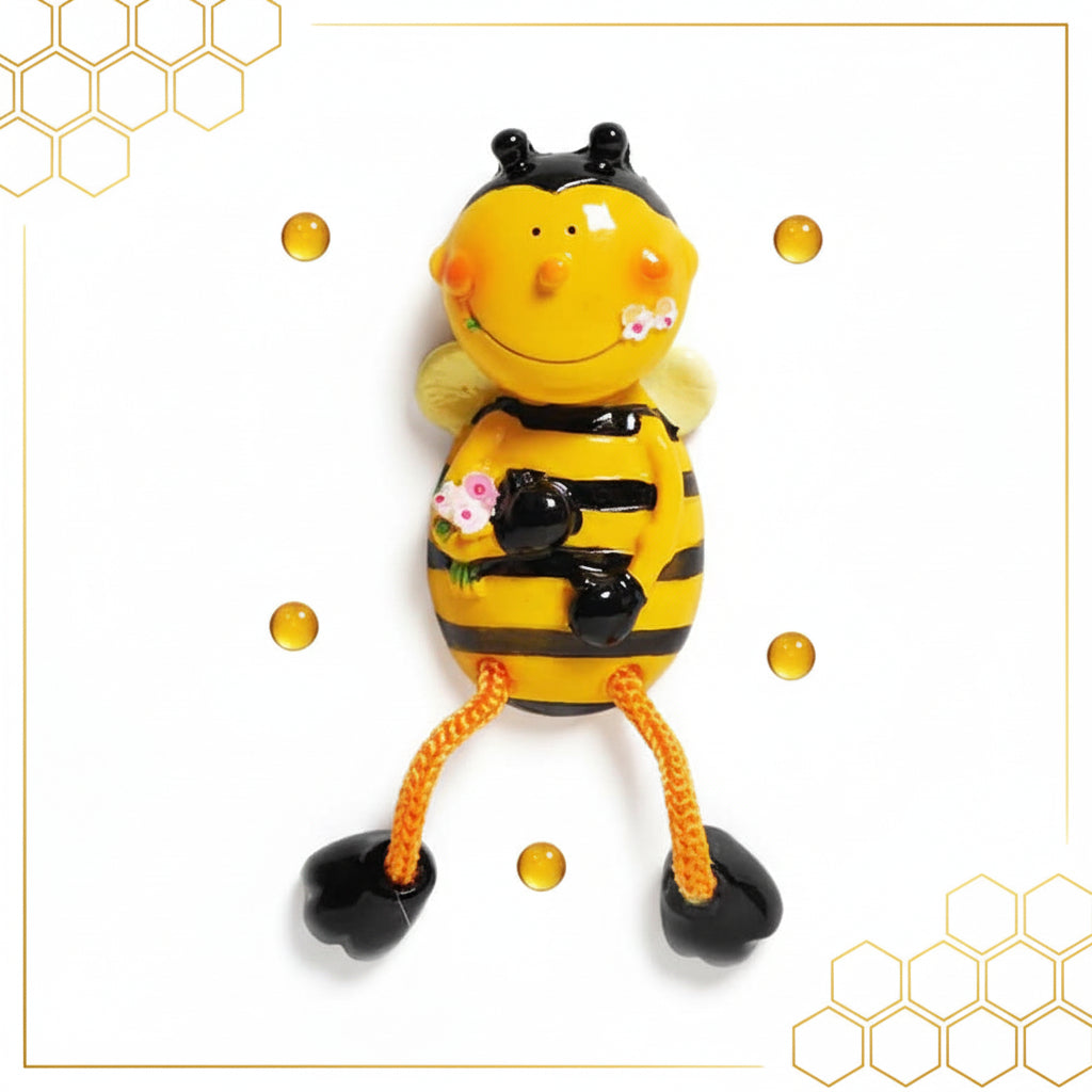 Bijenmagneet met Wiebelkop - Vrolijke Koelkastmagneet Honingbij- Lekkerhoning.nl