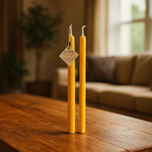 Diner kaarsen gerold 2 stuks - 100% natuurzuivere bijenwas- Lekkerhoning.nl