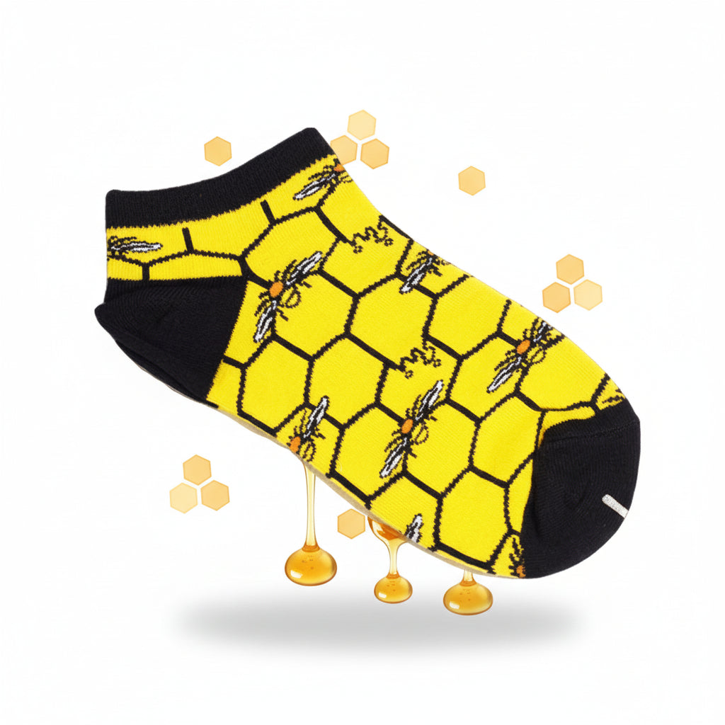 Enkelsokken met Bijenprint en Honingraat - Leuke Bijensokken Dames & Heren- Lekkerhoning.nl