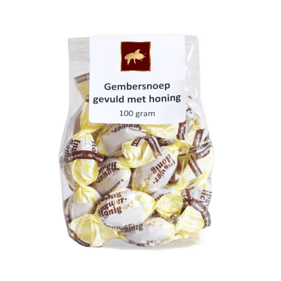 Gembersnoep gevuld met honing- Lekkerhoning.nl