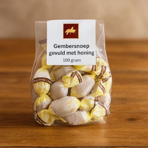 Gembersnoep gevuld met honing- Lekkerhoning.nl