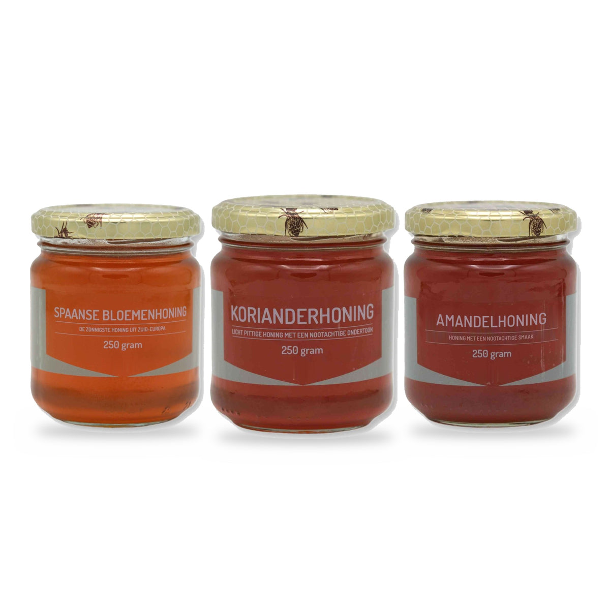 Mediterrane honingpakket - Spaanse bloemenhoning, Korianderhoning & Amandelhoning 250 gram