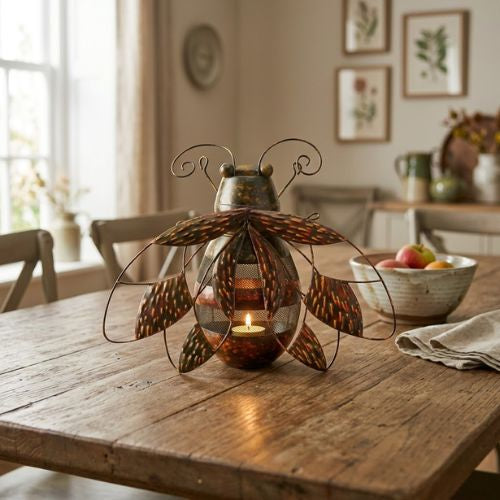 Metalen Windlicht Honingbij - Decoratief Bijenwindlicht met Waxinelicht- Lekkerhoning.nl