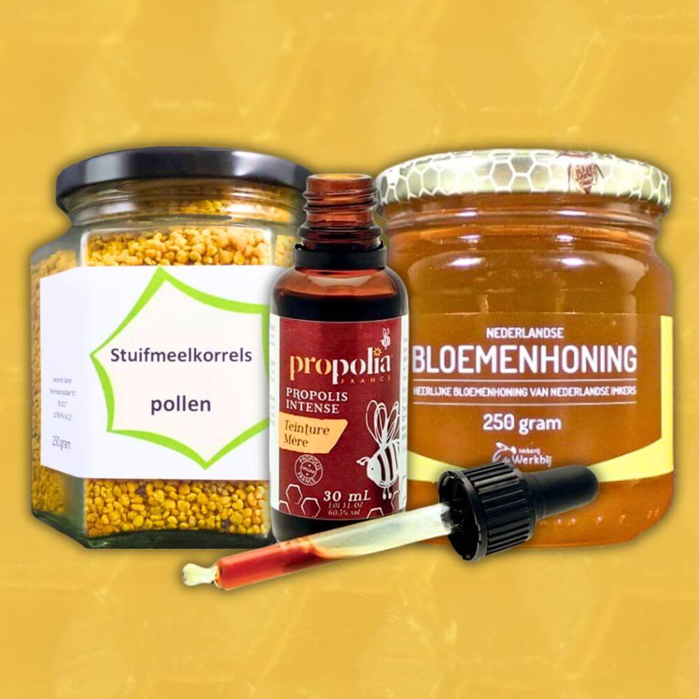 Seizoens Support Voordeelpakket – Honing, Propolis & Bijenpollen- Lekkerhoning.nl