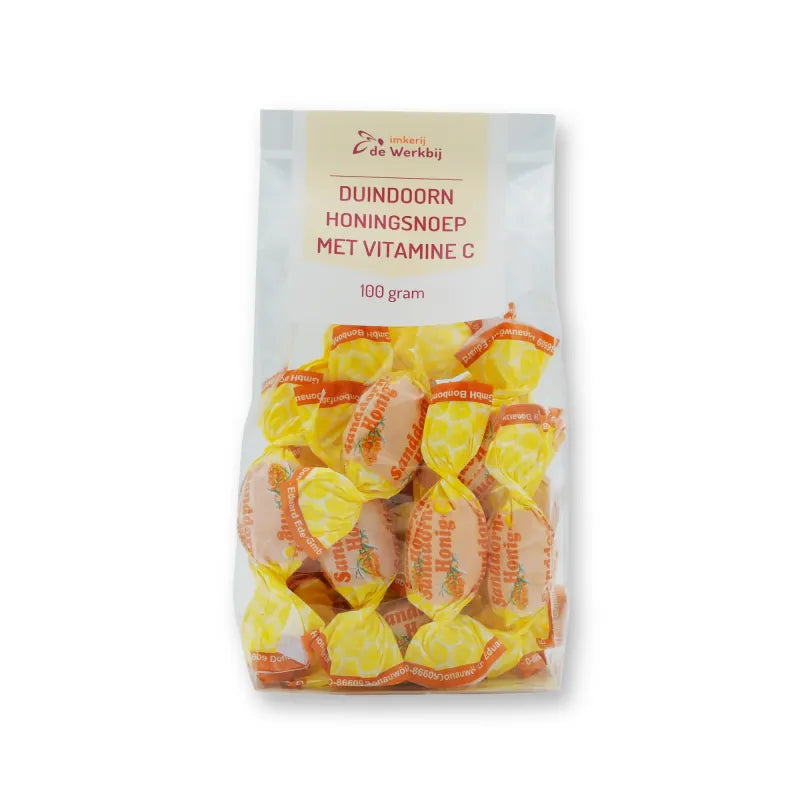 Duindoorn honingsnoep met vitamine C in zakje van 100 gram van Imkerij de Werkbij