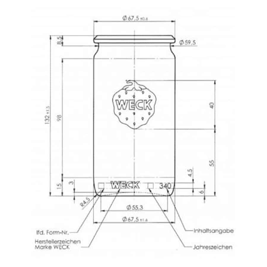 Weckpot 340ml - Inclusief glasdeksel, inmaakring en weckklemmen - kopen bij www.lekkerhoning.nl